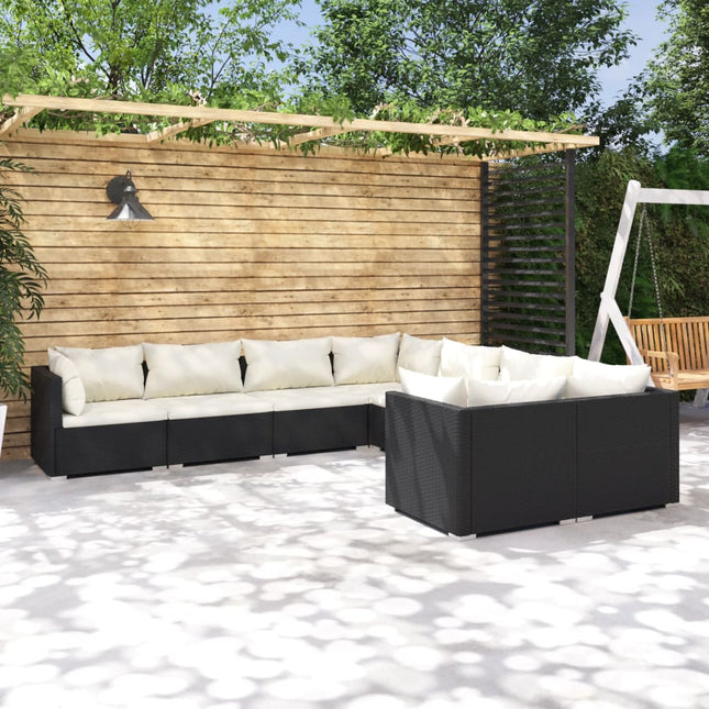 8-delige Loungeset met kussens poly rattan zwart 4x hoek + 4x midden