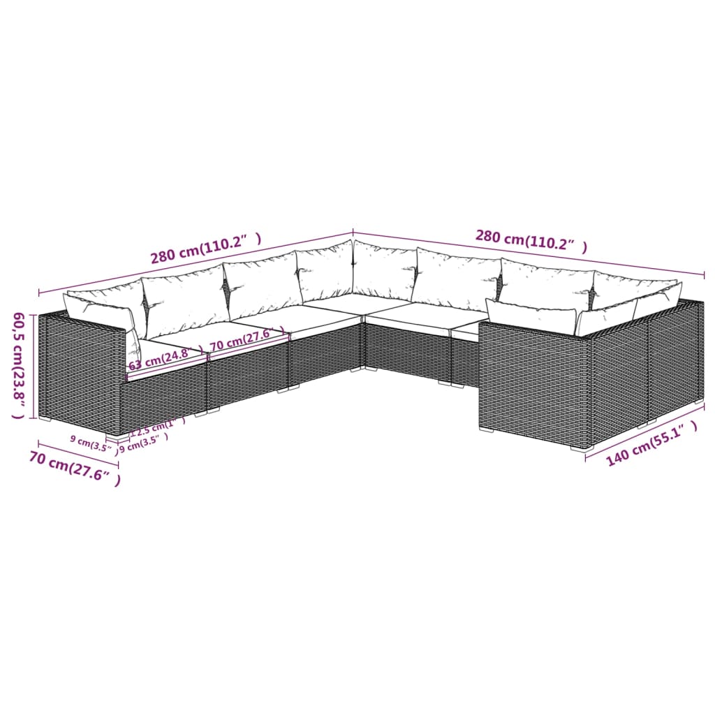 8-Delige Loungeset Met Kussens Poly Rattan 1
