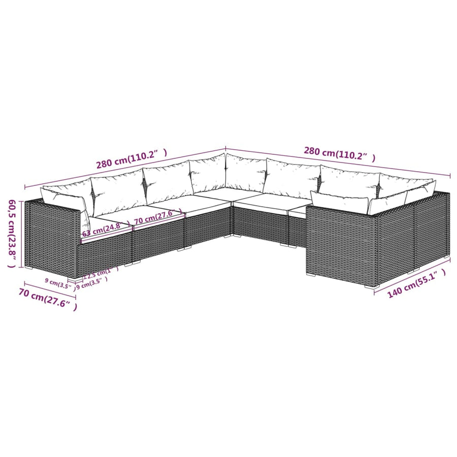 8-Delige Loungeset Met Kussens Poly Rattan 1