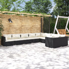 9-delige Loungeset met kussens poly rattan zwart 4x hoek + 5x midden