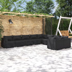 9-delige Loungeset met kussens poly rattan zwart 1 Zwart