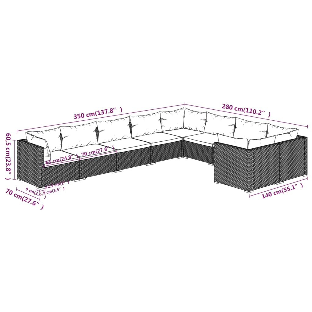9-Delige Loungeset Met Kussens Poly Rattan 1