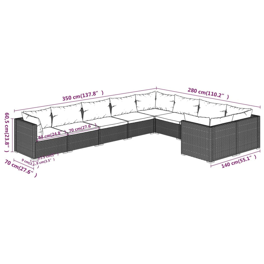 9-Delige Loungeset Met Kussens Poly Rattan 1