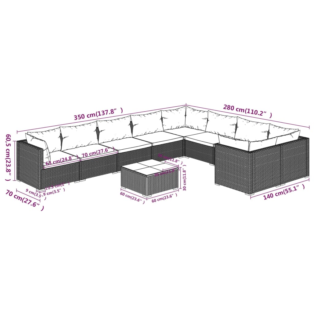 10-Delige Loungeset Met Kussens Poly Rattan 1