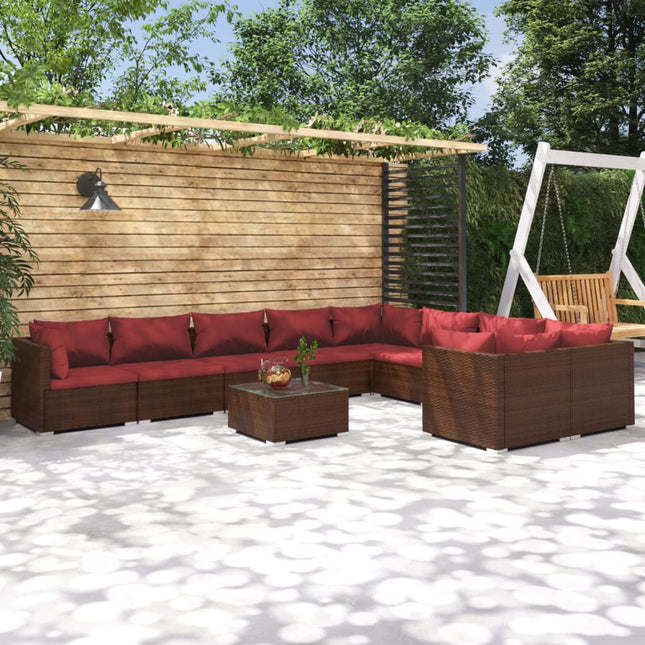 0-delige Loungeset met kussens poly rattan 4x hoek + 5x midden + Tafel