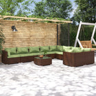 10-delige Loungeset met kussens poly rattan bruin 4x hoek + 5x midden + Tafel