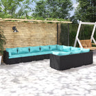 0-Delige Loungeset Met Kussens Poly Rattan Zwart En Blauw 4x hoek + 6x midden