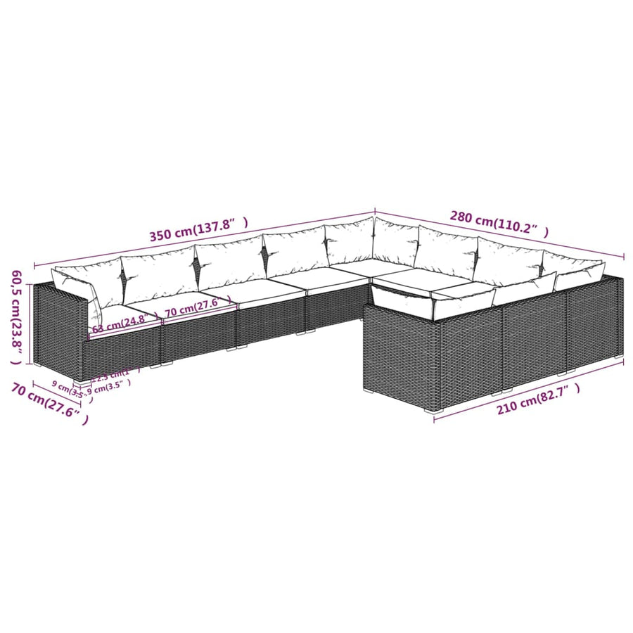 10-Delige Loungeset Met Kussens Poly Rattan 1