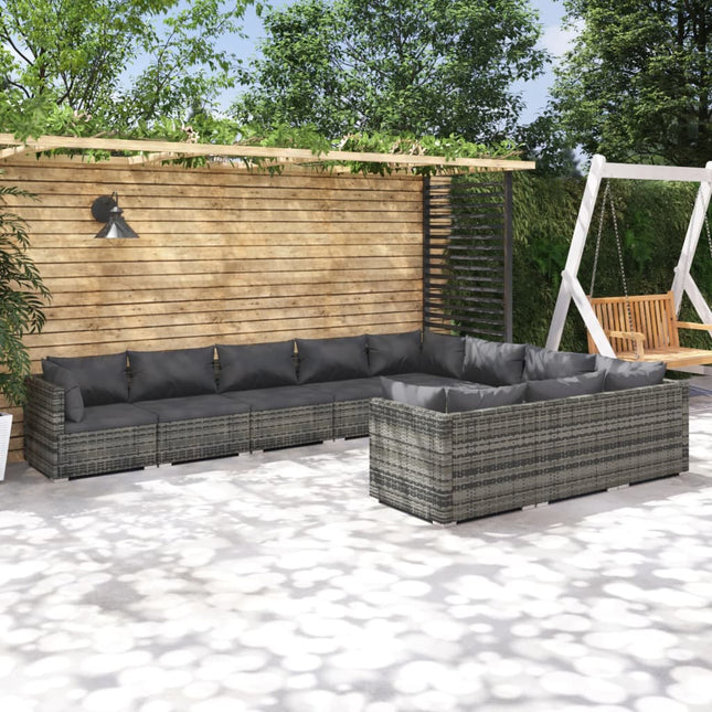 0-Delige Loungeset Met Kussens Poly Rattan Grijs En Antraciet 4x hoek + 6x midden