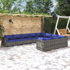 0-Delige Loungeset Met Kussens Poly Rattan Grijs En Blauw 4x hoek + 6x midden