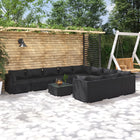 11-delige Loungeset met kussens poly rattan zwart 4x hoek + 6x midden + Tafel