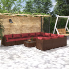 Loungeset met kussens poly rattan 4x hoek + 6x midden + Tafel