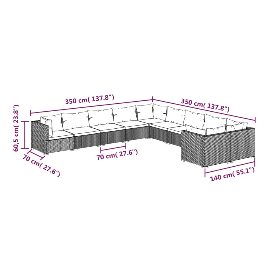 10-Delige Loungeset Met Kussens Poly Rattan 1