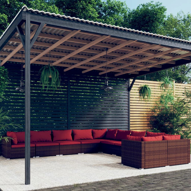 0-delige Loungeset met kussens poly rattan 6x midden + 4x hoek