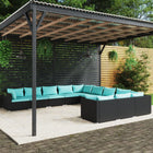 -Delige Loungeset Met Kussens Poly Rattan Zwart En Blauw 4x hoek + 7x midden