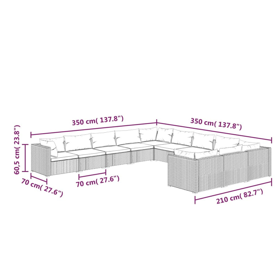 1 Loungeset Met Kussens Poly Rattan 1