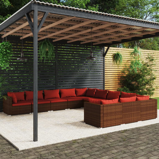 Loungeset met kussens poly rattan 4x hoek + 7x midden