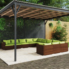 -Delige Loungeset Met Kussens Poly Rattan Bruin En Groen 4x hoek + 7x midden