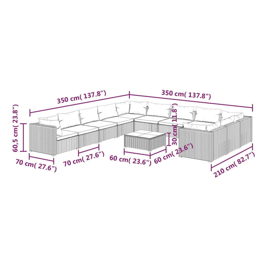 12-Delige Loungeset Met Kussens Poly Rattan 1