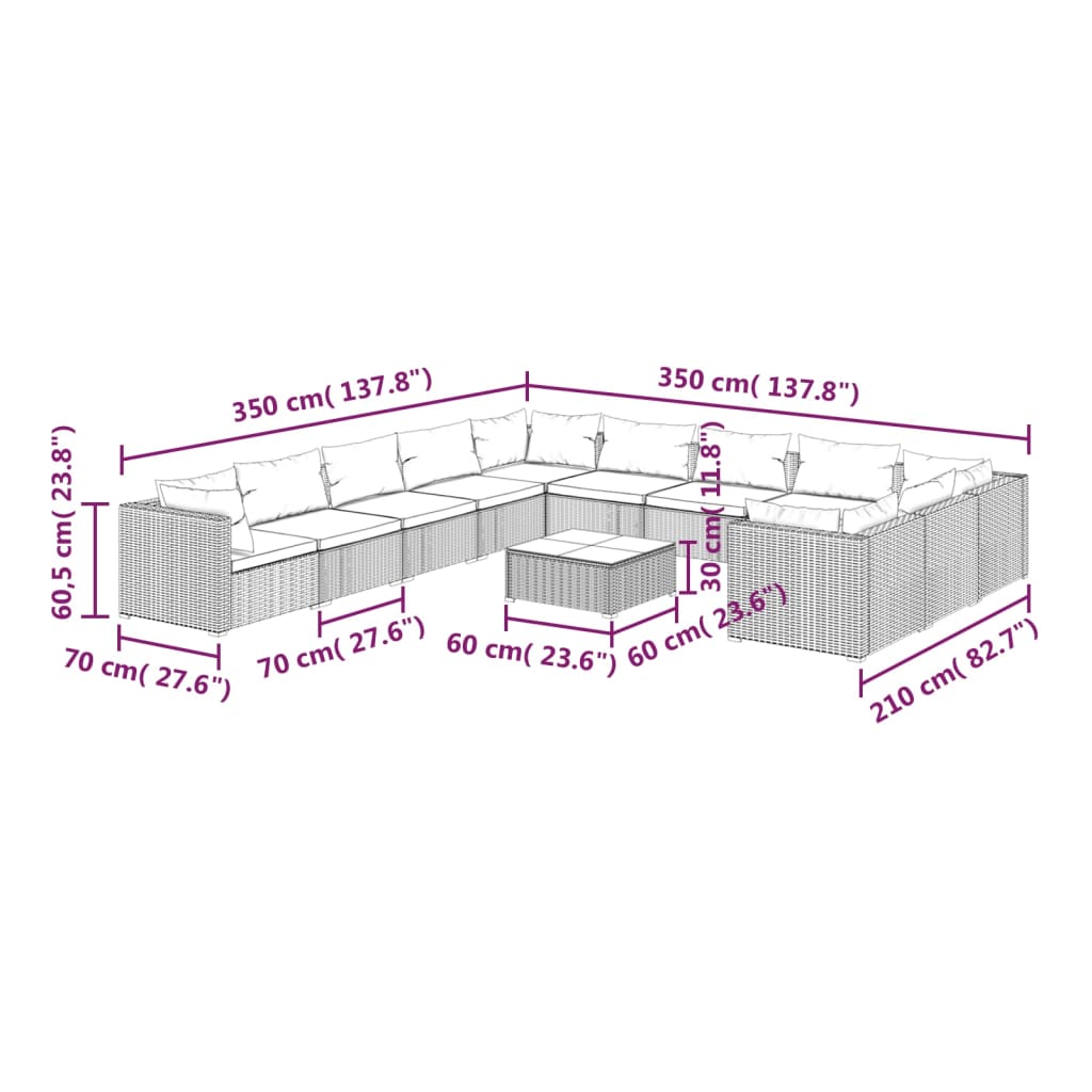 12-Delige Loungeset Met Kussens Poly Rattan 1