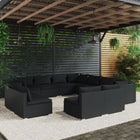 -Delige Loungeset Met Kussens Poly Rattan Zwart 3x hoek + 8x midden