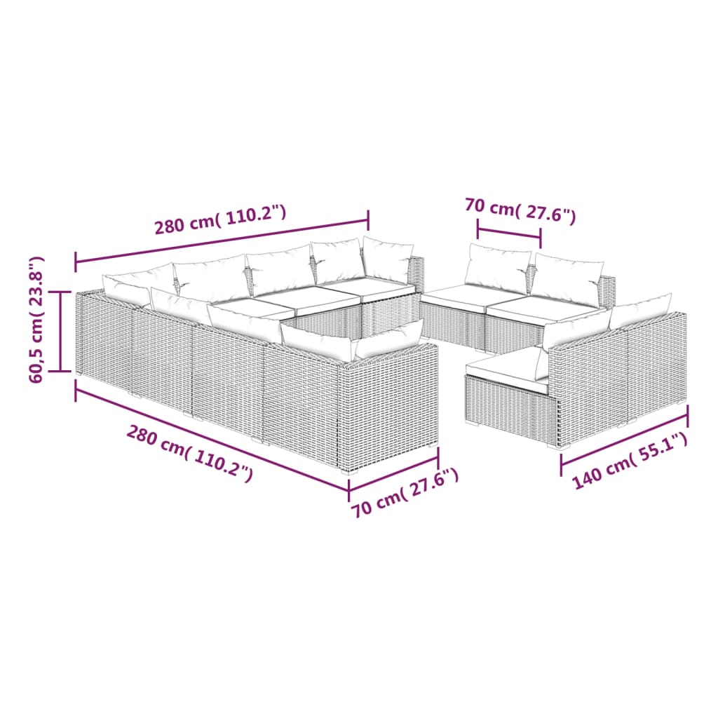 1 Loungeset Met Kussens Poly Rattan 1