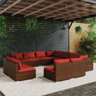 -Delige Loungeset Met Kussens Poly Rattan Bruin en kaneelrood 3x hoek + 8x midden