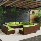 -Delige Loungeset Met Kussens Poly Rattan Bruin en groen 3x hoek + 8x midden