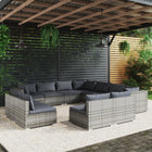 -Delige Loungeset Met Kussens Poly Rattan Grijs en antraciet 3x hoek + 8x midden