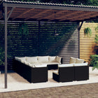 2-Delige Loungeset Met Kussens Poly Rattan Zwart en crème 3x hoek + 9x midden