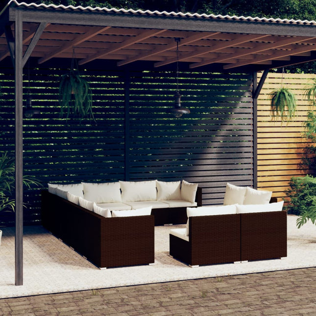 2-Delige Loungeset Met Kussens Poly Rattan Bruin en wit 3x hoek + 9x midden