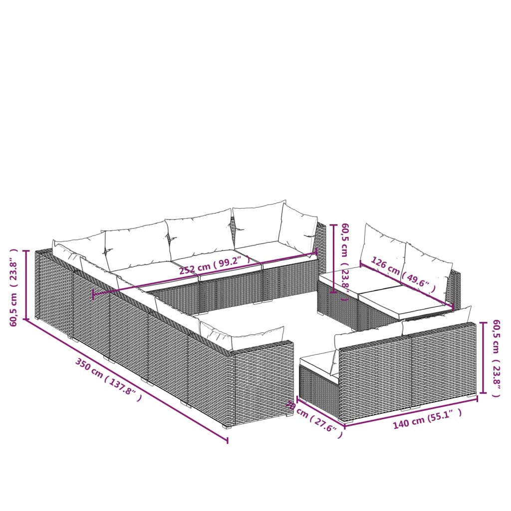 12-Delige Loungeset Met Kussens Poly Rattan 1