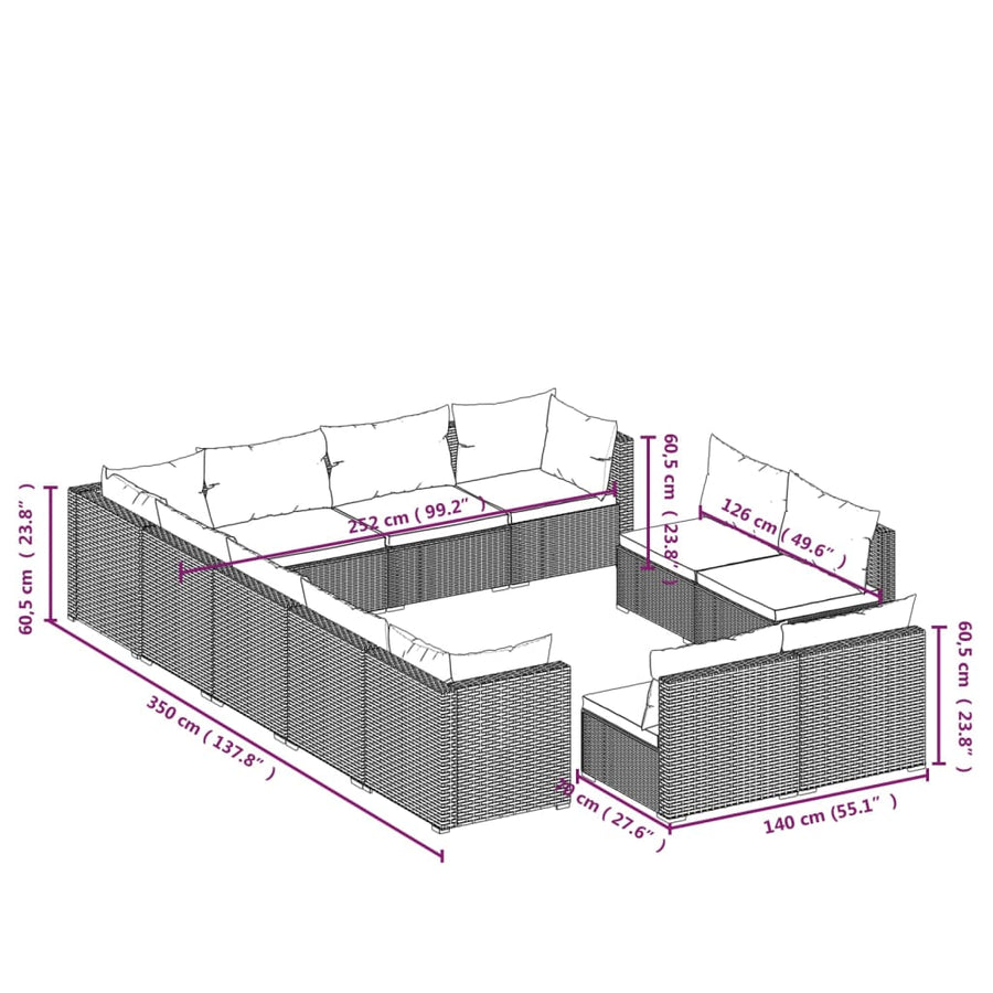 12-Delige Loungeset Met Kussens Poly Rattan 1