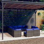 2-Delige Loungeset Met Kussens Poly Rattan Grijs en donkerblauw 3x hoek + 9x midden