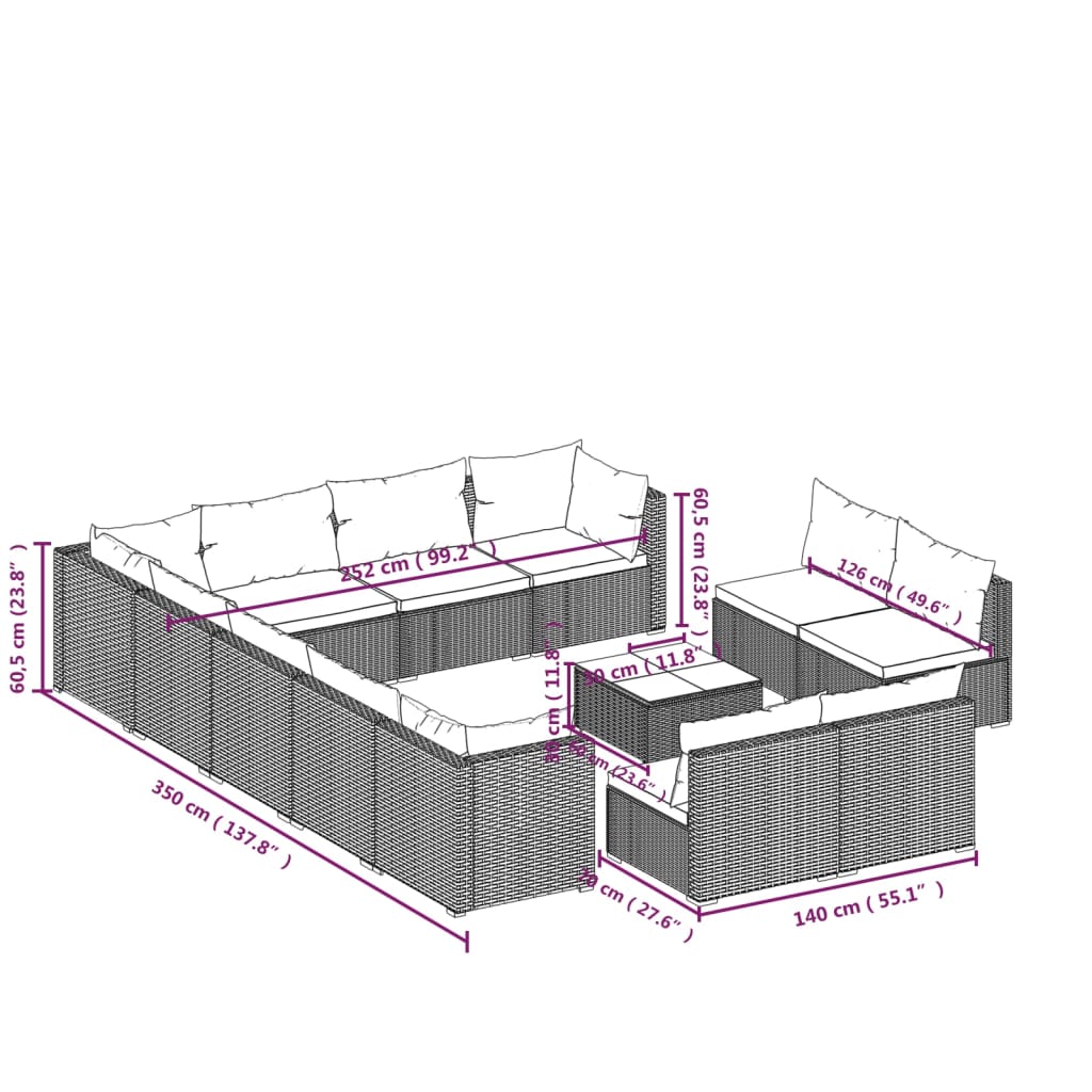 13-Delige Loungeset Met Kussens Poly Rattan 1
