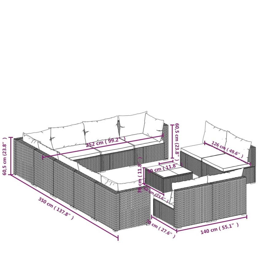 13-Delige Loungeset Met Kussens Poly Rattan 1