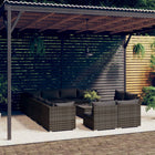 3-Delige Loungeset Met Kussens Poly Rattan Grijs en antraciet 3x hoek + 9x midden + Tafel