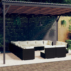 3-Delige Loungeset Met Kussens Poly Rattan Zwart en crème 3x hoek + 10x midden