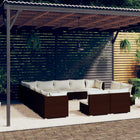 3-Delige Loungeset Met Kussens Poly Rattan Bruin en wit 3x hoek + 10x midden