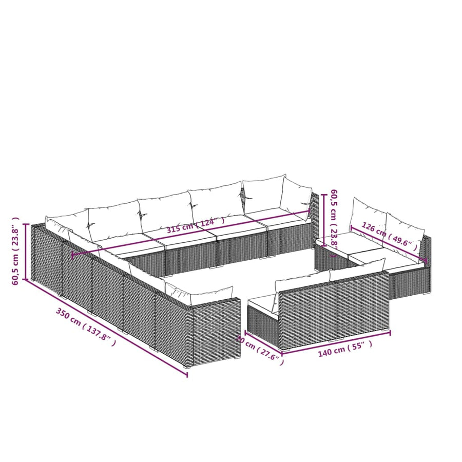 13-Delige Loungeset Met Kussens Poly Rattan 1