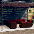 3-Delige Loungeset Met Kussens Poly Rattan Bruin en kaneelrood 3x hoek + 10x midden