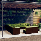 3-Delige Loungeset Met Kussens Poly Rattan Bruin en groen 3x hoek + 10x midden