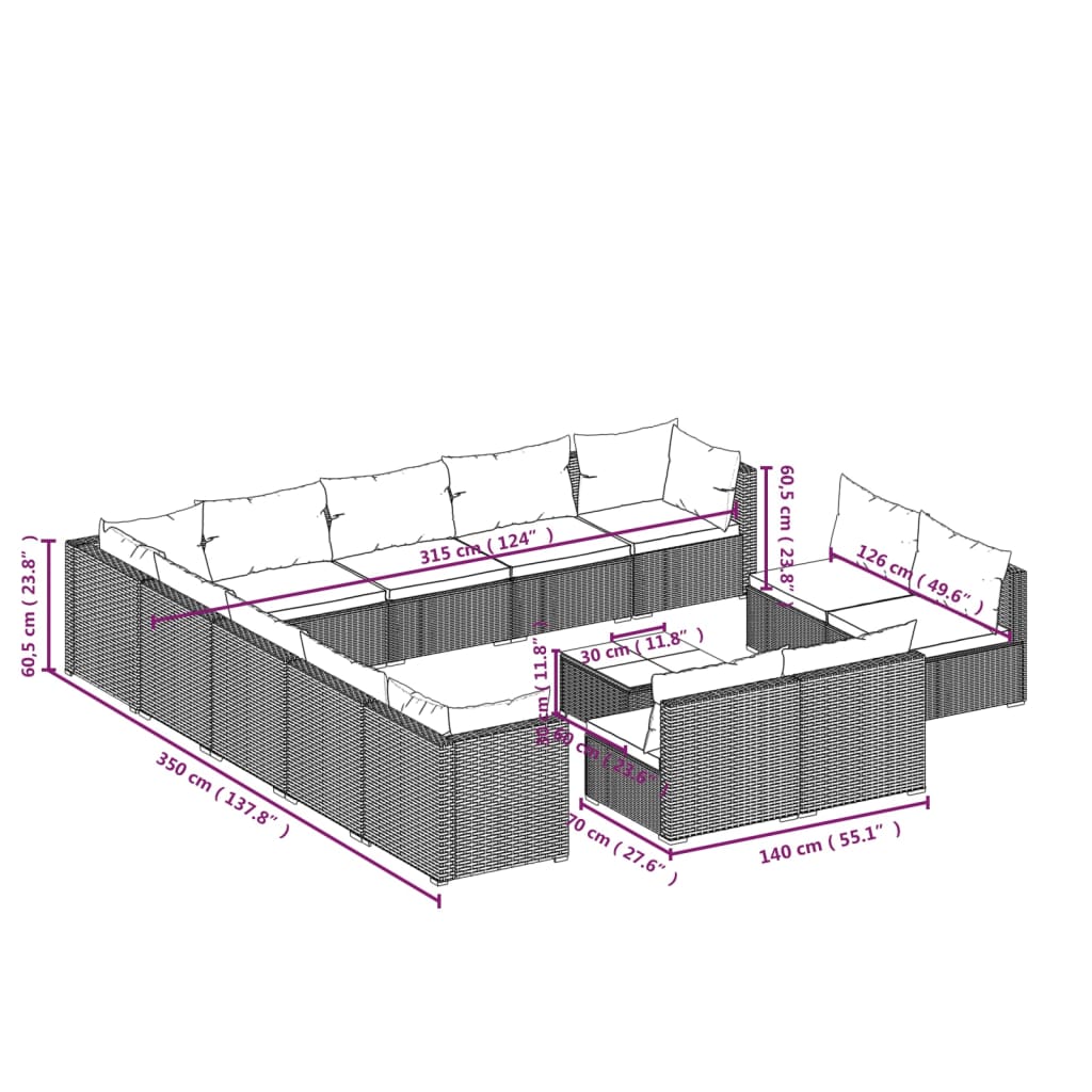 14-Delige Loungeset Met Kussens Poly Rattan 1