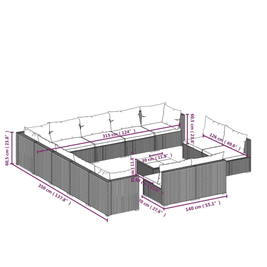 14-Delige Loungeset Met Kussens Poly Rattan 1