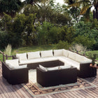 -Delige Loungeset Met Kussens Poly Rattan Zwart en crème 7x hoek + 4x midden