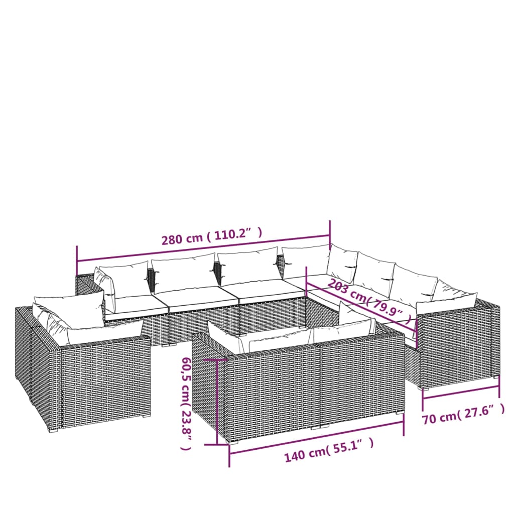 1 Loungeset Met Kussens Poly Rattan 1