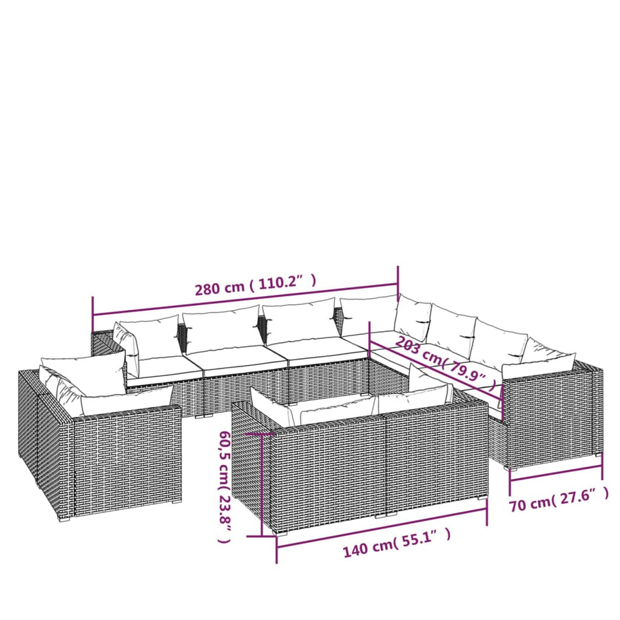 1 Loungeset Met Kussens Poly Rattan 1