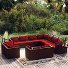 -Delige Loungeset Met Kussens Poly Rattan Bruin en kaneelrood 7x hoek + 4x midden