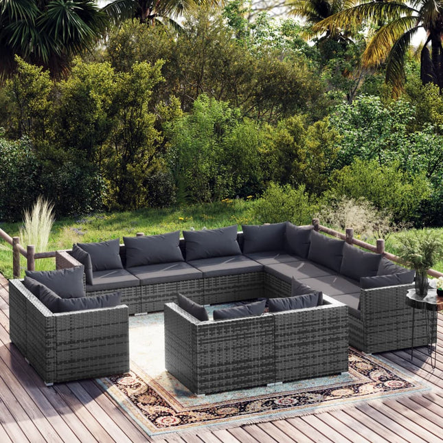 -Delige Loungeset Met Kussens Poly Rattan Grijs en antraciet 7x hoek + 4x midden