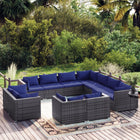 -Delige Loungeset Met Kussens Poly Rattan Grijs en donkerblauw 7x hoek + 4x midden